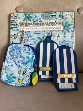NWT Wandering Moon Amalfi Zipper Pouch  & 2 Luggage Tags Set 🍋
